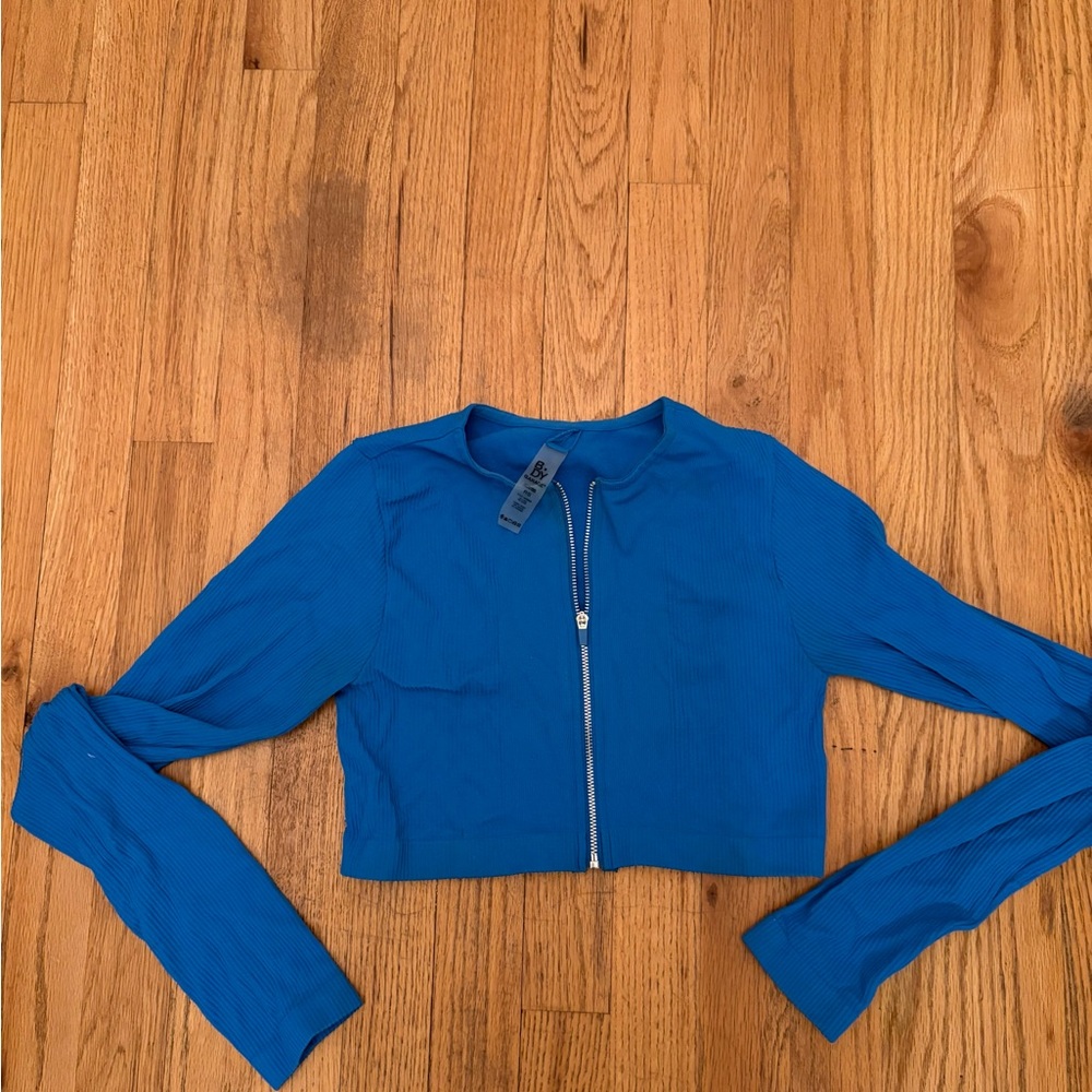 Garage Teal Zippered Cropped Top